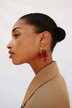 Cortefiel Joalharia E Bijuteria-Brincos de argola de flor Castanho