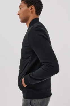 Cortefiel Camisolas|Casacos--Regular fit-Fleece fabric combined with technical fabric-Front zip fastening, bomber neck and side pockets-By buying our cotton products, you're supporting our investment in the Better Cotton initiative. This product has been sourced using Preto