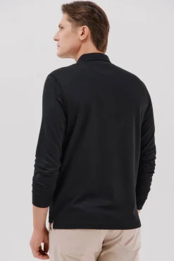 Cortefiel Polos|Camisolas--Regular fit-Piqué fabric-Long sleeve, placket with buttons and embroidered logo on the chest-Shirt cuffs with button-By buying our cotton products, you're supporting our investment in the Better Cotton initiative. This product has bee Preto