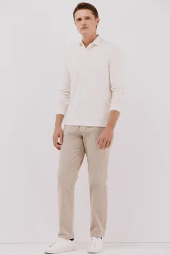 Cortefiel Polos|Camisolas--Regular fit-Piqué fabric-Long sleeve, placket with buttons and embroidered logo on the chest-Shirt cuffs with button-By buying our cotton products, you're supporting our investment in the Better Cotton initiative. This product has bee Ecru