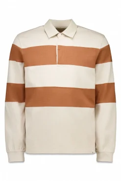 Cortefiel Polos|Camisolas--Regular fit-Striped single jersey fabric-Contrasting neck and placket with buttons-By purchasing our cotton products, you are supporting our investment in the Better Cotton initiative. This product has been obtained through a mass balance Tostado