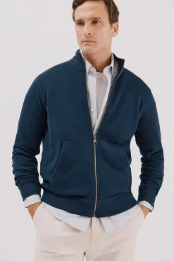 Cortefiel Camisolas--Regular fit-Structured fleece fabric-Front zip fastening and kangaroo pockets-By buying our cotton products, you're supporting our investment in the Better Cotton Initiative. This product is sourced via a system of mass balance and therefo Azul