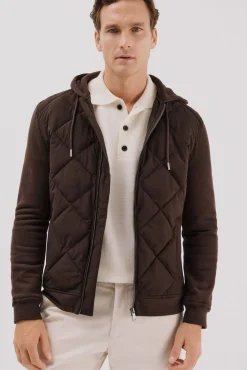 Cortefiel Camisolas|Casacos--Regular fit-Sweatshirt fabric combined with technical fabric-Front zip fastening, hood and side pockets-By purchasing our cotton products, you are supporting our investment in the Better Cotton initiative. This product has been obtained th Castanho