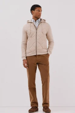 Cortefiel Camisolas|Casacos--Regular fit-Sweatshirt fabric combined with technical fabric-Front zip fastening, hood and side pockets-By purchasing our cotton products, you are supporting our investment in the Better Cotton initiative. This product has been obtained th Tostado