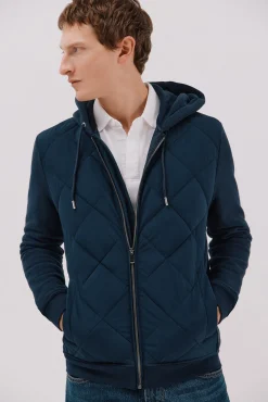 Cortefiel Camisolas|Casacos--Regular fit-Sweatshirt fabric combined with technical fabric-Front zip fastening, hood and side pockets-By purchasing our cotton products, you are supporting our investment in the Better Cotton initiative. This product has been obtained th Azul