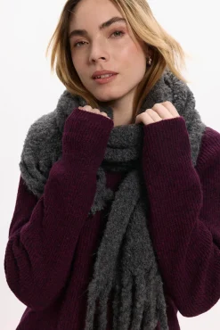 Vila Cachecol-Cachecol de lã com franjas Cinzento