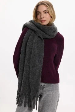 Vila Cachecol-Cachecol de lã com franjas Cinzento