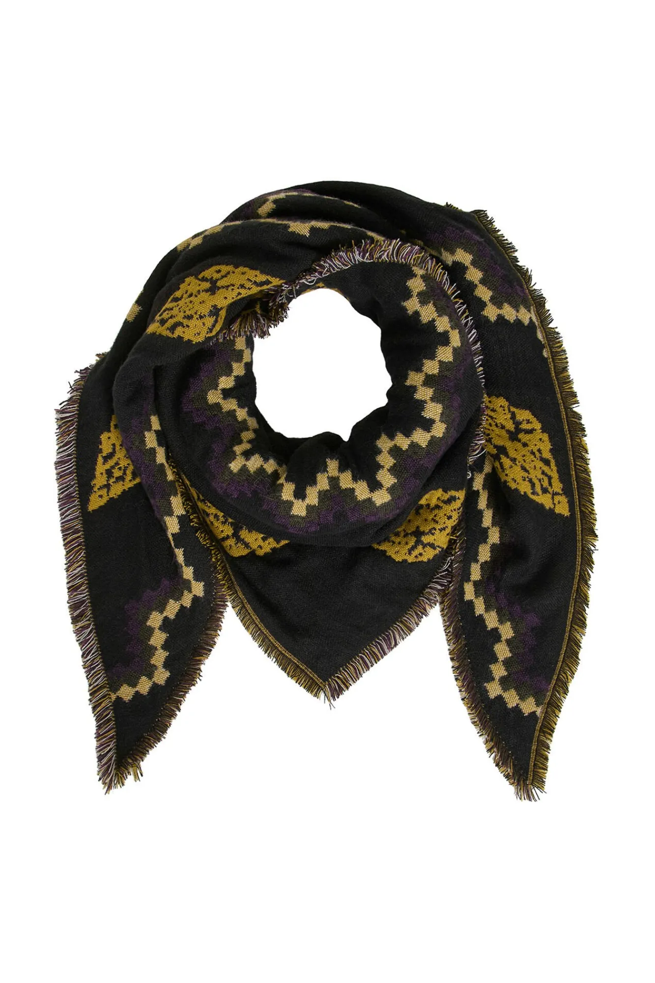 Vila Cachecol-Cachecol triangular com motivos étnicos Preto