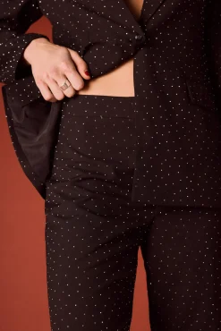 Slowlove Calças-Calça boca de sino com strass Preto
