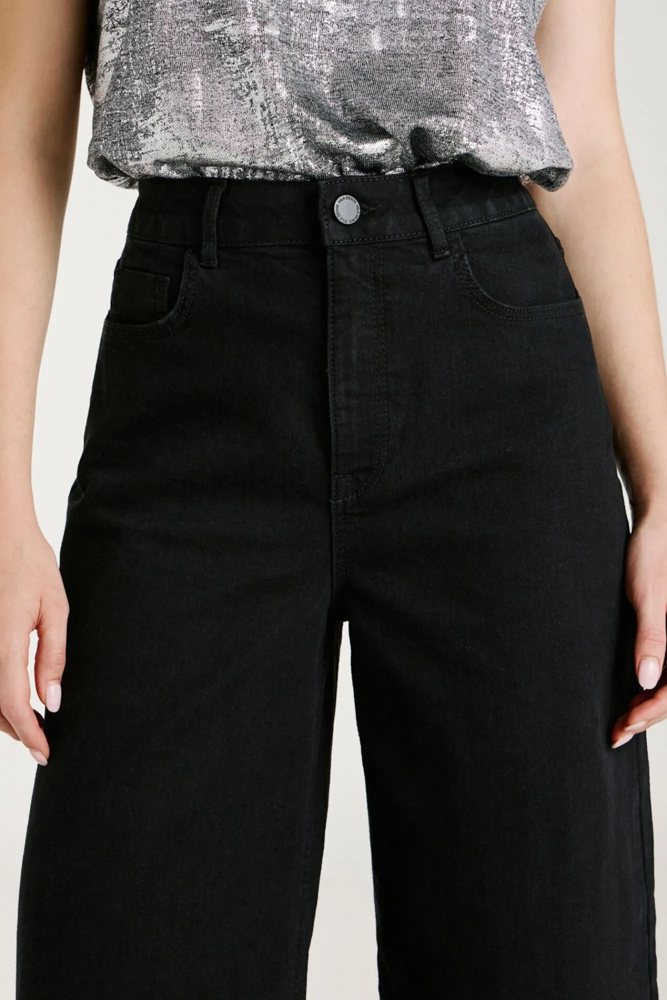 Vila Jeans-Calça calça de perna larga Preto