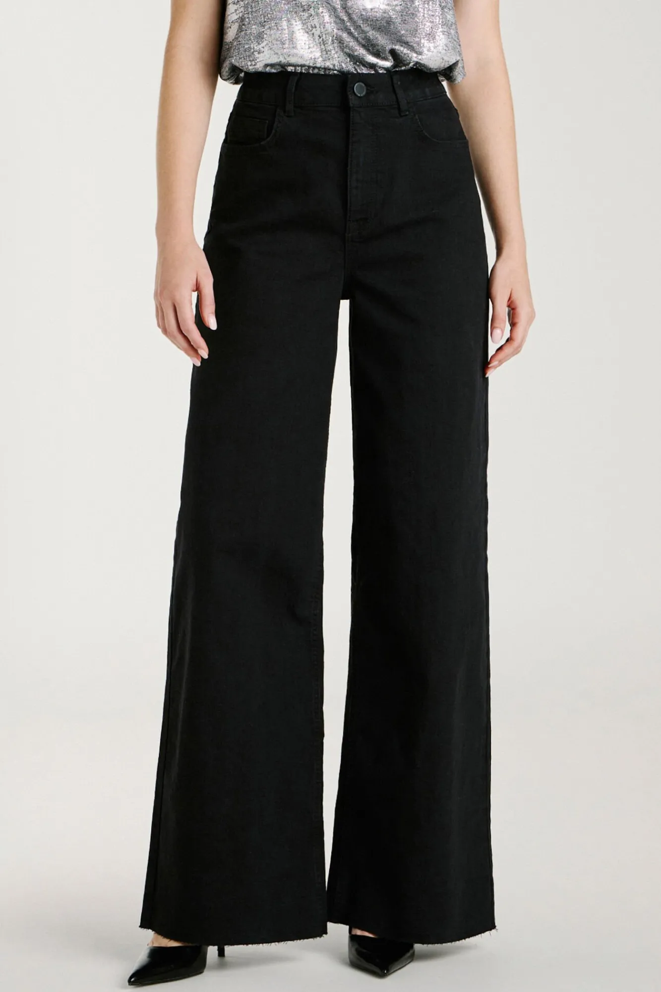 Vila Jeans-Calça calça de perna larga Preto