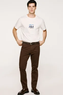 Selected Calças|Chinos-Calça calças chino slim fit feita de algodão orgânico Castanho