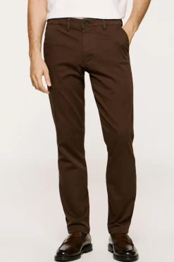 Selected Calças|Chinos-Calça calças chino slim fit feita de algodão orgânico Castanho
