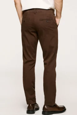 Selected Calças|Chinos-Calça calças chino slim fit feita de algodão orgânico Castanho