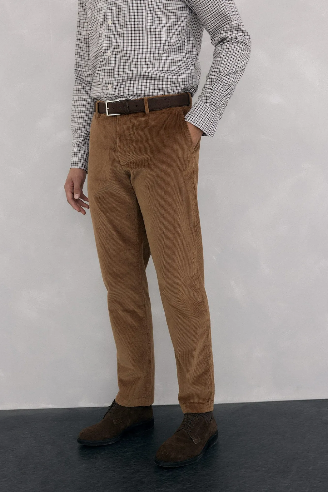 Pedro del Hierro Calças|Chinos-Calça Chino de veludo grossa de regular fit Marrom