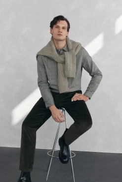 Pedro del Hierro Calças|Chinos-Calça Chino de veludo grossa de regular fit Verde