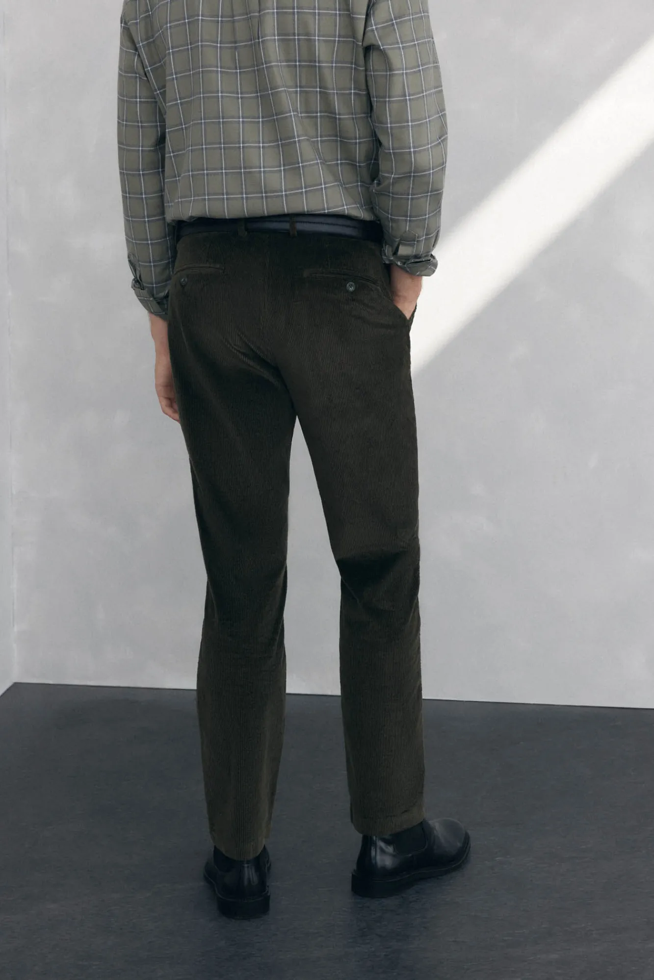 Pedro del Hierro Calças|Chinos-Calça Chino de veludo grossa de regular fit Verde