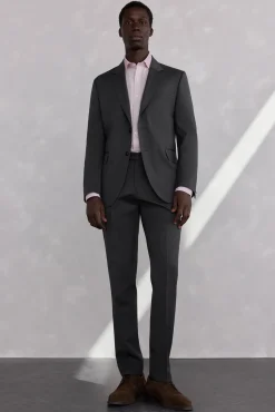 Pedro del Hierro Calças|Calças Clássicas-Calça cinza estruturada slim fit bi-elástica Cizento