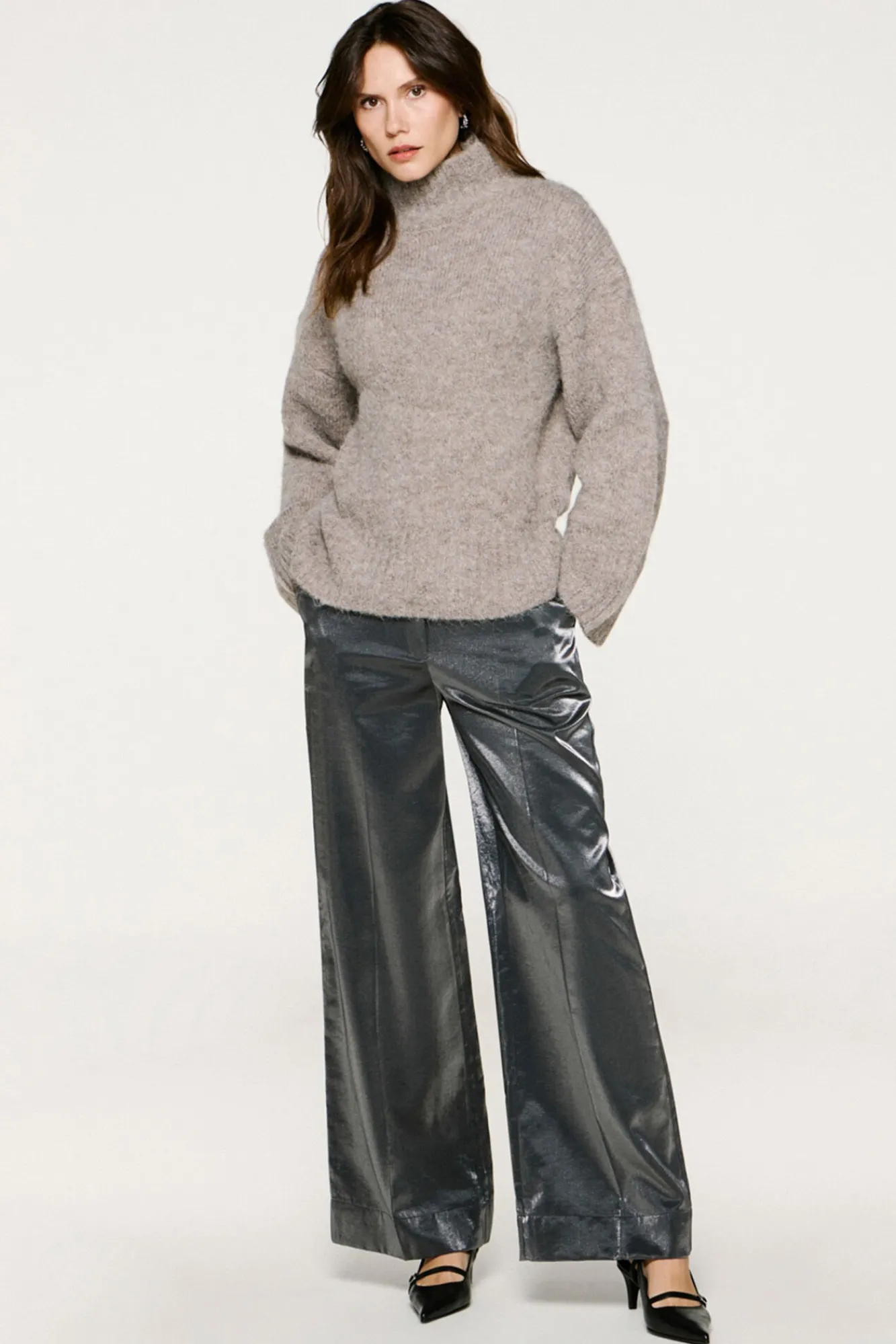 Selected Calças-Calça com efeito metálico Preto