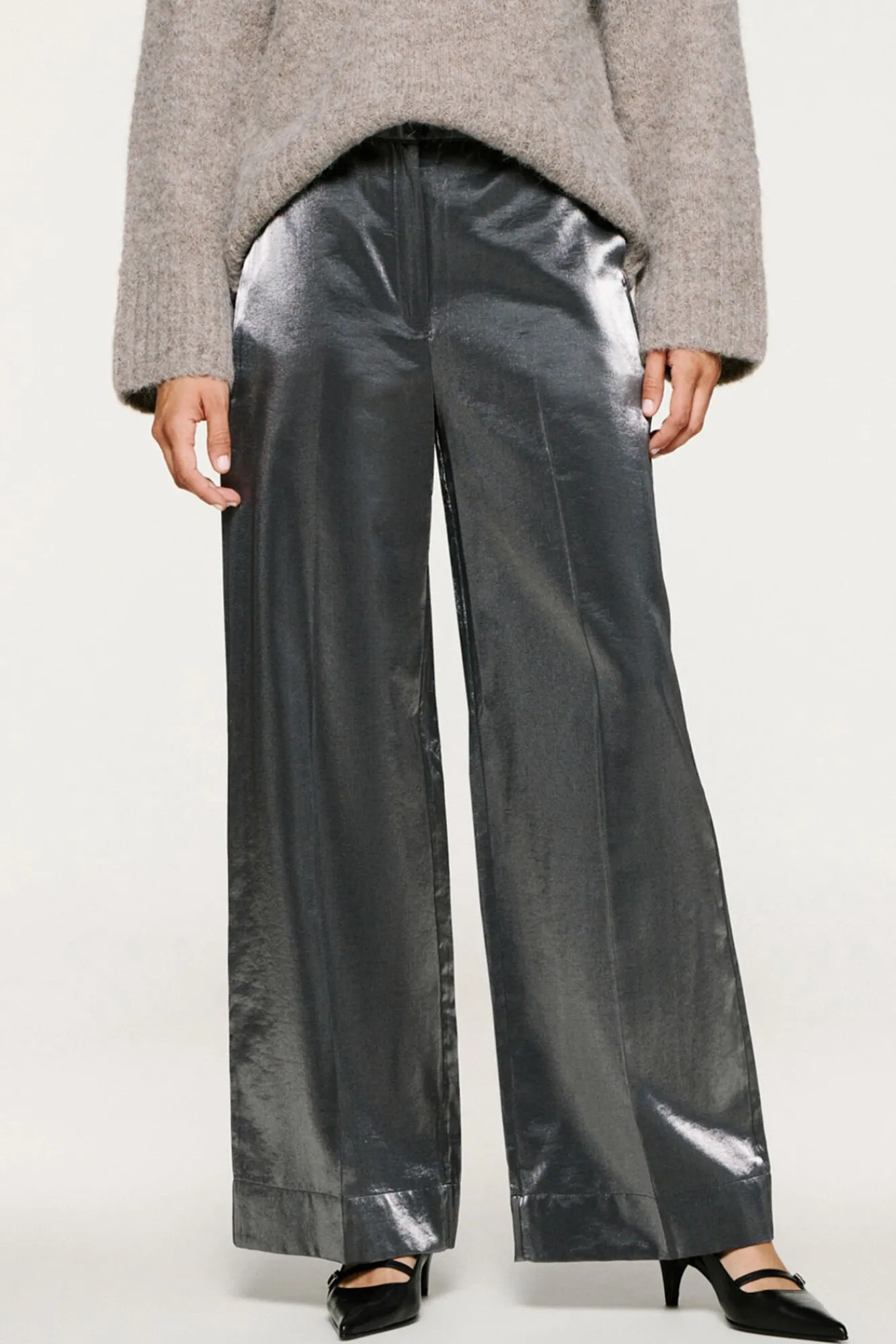 Selected Calças-Calça com efeito metálico Preto