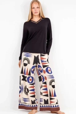 Gisela Pijamas|Calças-Calça compridas com motivos geométricos branco