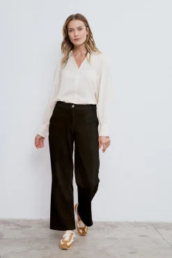 Vila Calças-Calça compridas de veludo cotelê Preto