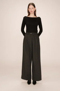 Grace & Mila Fatos|Calças-Calça de terno de lã riscas com detalhe plissado Cinzento