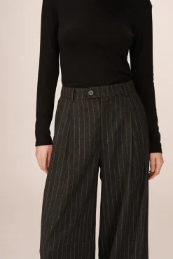 Grace & Mila Fatos|Calças-Calça de terno de lã riscas com detalhe plissado Cinzento
