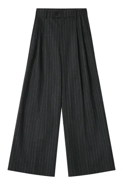 Grace & Mila Fatos|Calças-Calça de terno de lã riscas com detalhe plissado Cinzento