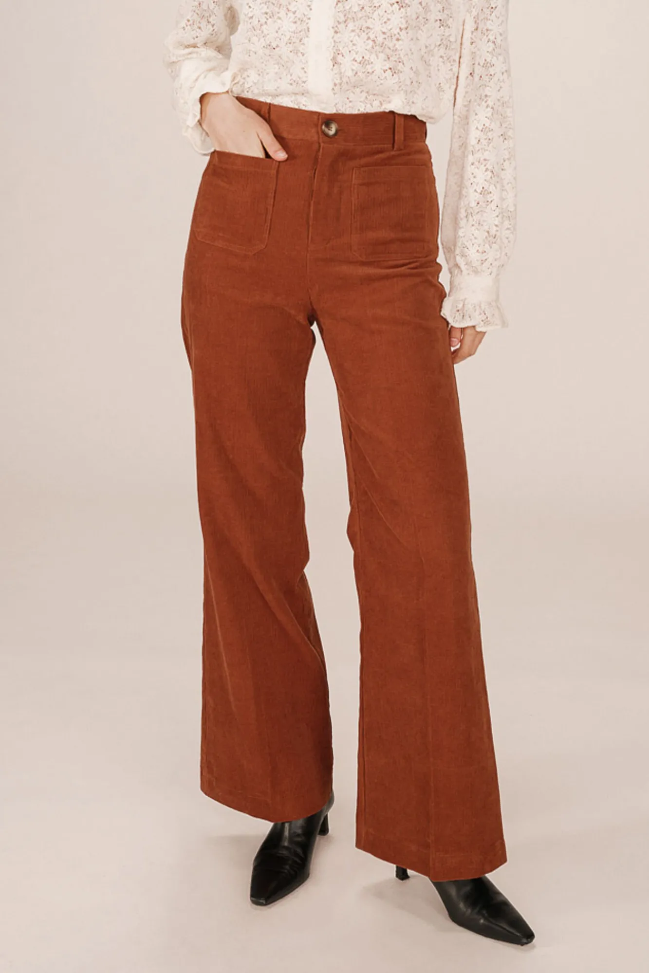 Grace & Mila Calças-Calça de veludo cotelê com bolsos frontais Laranja