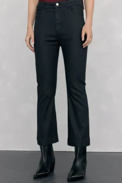 Pedro del Hierro Jeans|Calças-Calça jeans básica cropped flare com efeito couro Preto