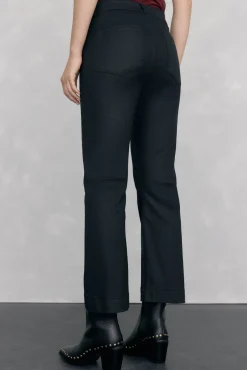 Pedro del Hierro Jeans|Calças-Calça jeans básica cropped flare com efeito couro Preto