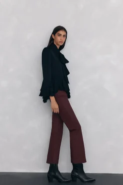 Pedro del Hierro Jeans|Calças-Calça jeans básica cropped flare com efeito couro Bordeaux