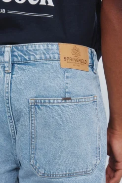 Springfield Jeans-Calça jeans calças chino lavada azul