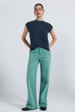 Springfield Jeans-Calça jeans culotte com tachas verde