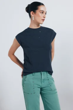 Springfield Jeans-Calça jeans culotte com tachas verde