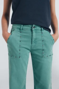 Springfield Jeans-Calça jeans culotte com tachas verde
