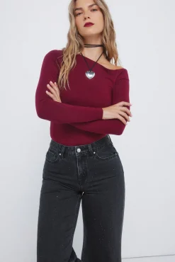 Springfield Jeans-Calça jeans de perna larga com cristais brilhantes preto