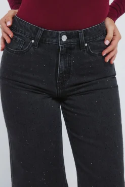 Springfield Jeans-Calça jeans de perna larga com cristais brilhantes preto