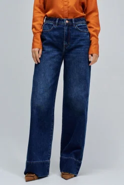 Salsa Jeans Jeans-Calça jeans de perna larga com bainha alta Azul