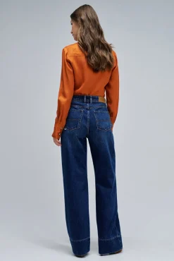 Salsa Jeans Jeans-Calça jeans de perna larga com bainha alta Azul