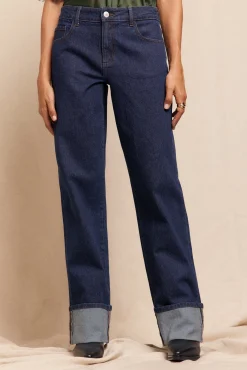 Slowlove Jeans|Calças-Calça jeans enrolada Azul