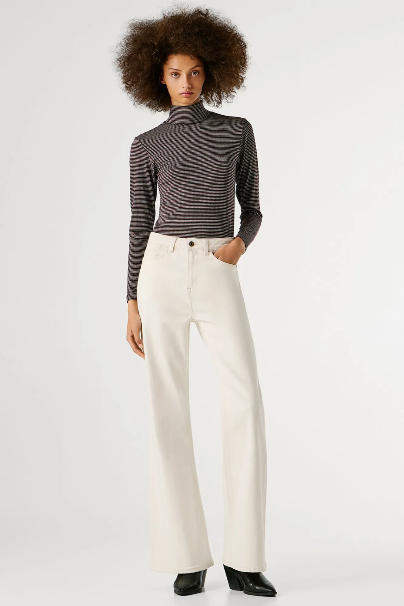 Pepe Jeans Jeans-Calça jeans flare de corte alta bege