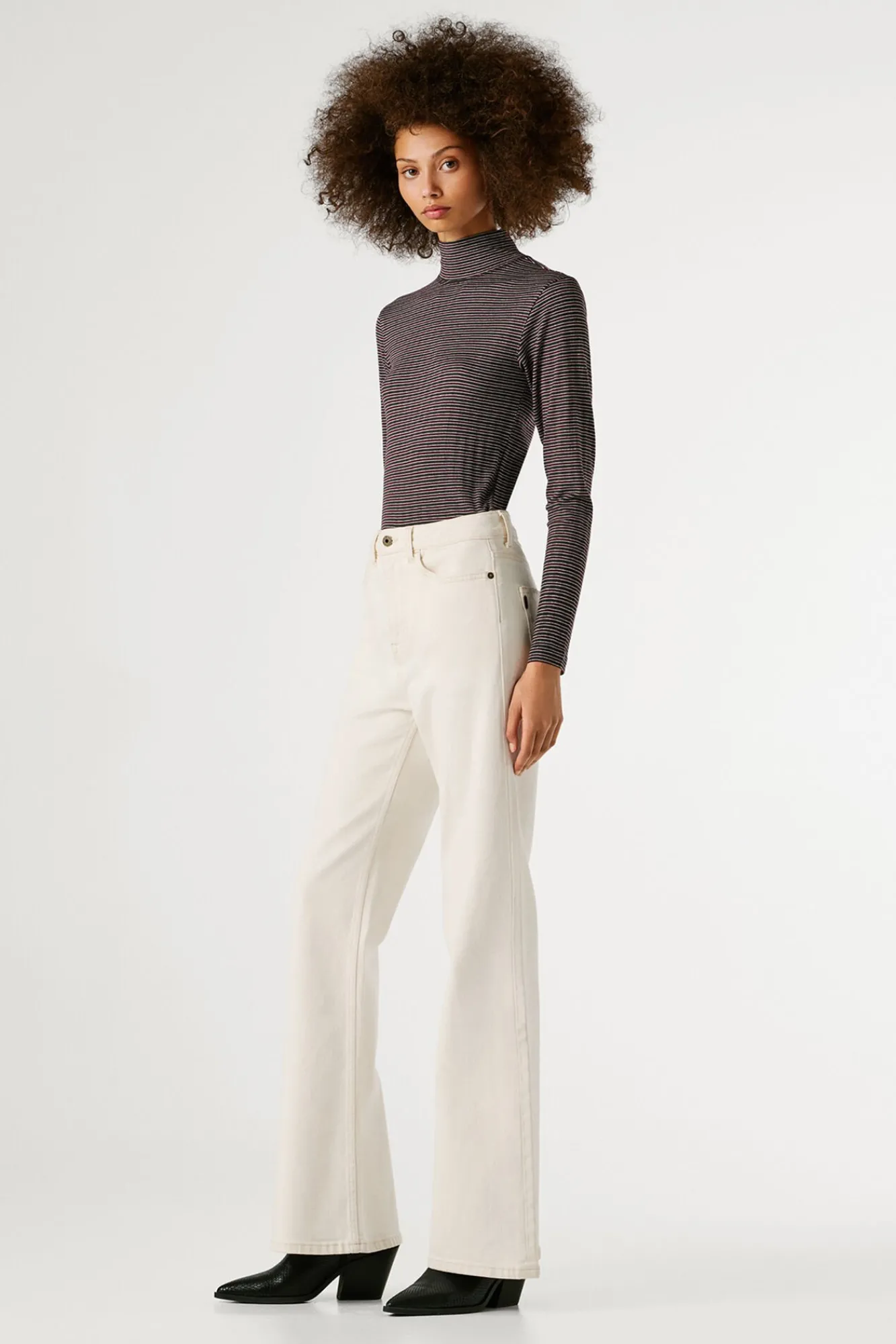 Pepe Jeans Jeans-Calça jeans flare de corte alta bege