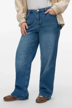 Vero Moda Curve Jeans|Calças-Calça jeans larga tamanho grande Azul
