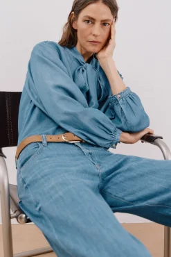 Cortefiel Jeans|Calças-Calça jeans palazzo longa Azul