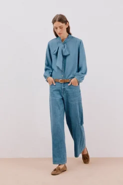 Cortefiel Jeans|Calças-Calça jeans palazzo longa Azul