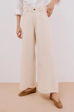 Cortefiel Calças|Jeans-Calça jeans palazzo longa Ecru