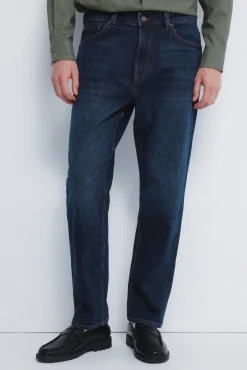 Springfield Jeans-Calça jeans reta com lavagem escura azul