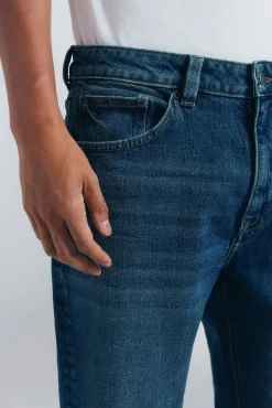 Springfield Jeans-Calça jeans reta com lavagem escura e tingimento excessivo azul